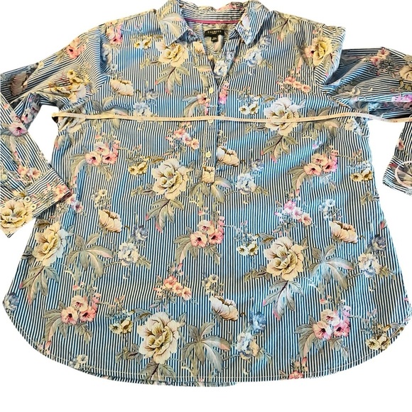 Talbots Blue Long Sleeve Notched Collar Button Down Shirt Size Petite Large - Picture 7 of 10